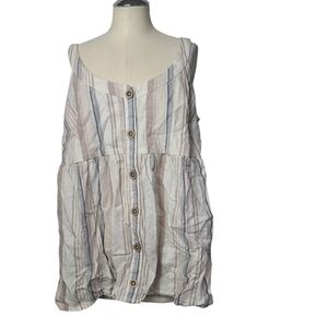 Terra & Sky Striped Button Down Linen Blend Tank Top 0X 14W